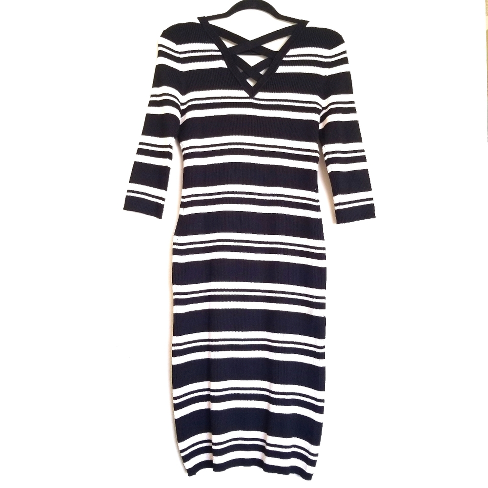 Pink Rose Stripped Sweater Bodycon Dress Size XL